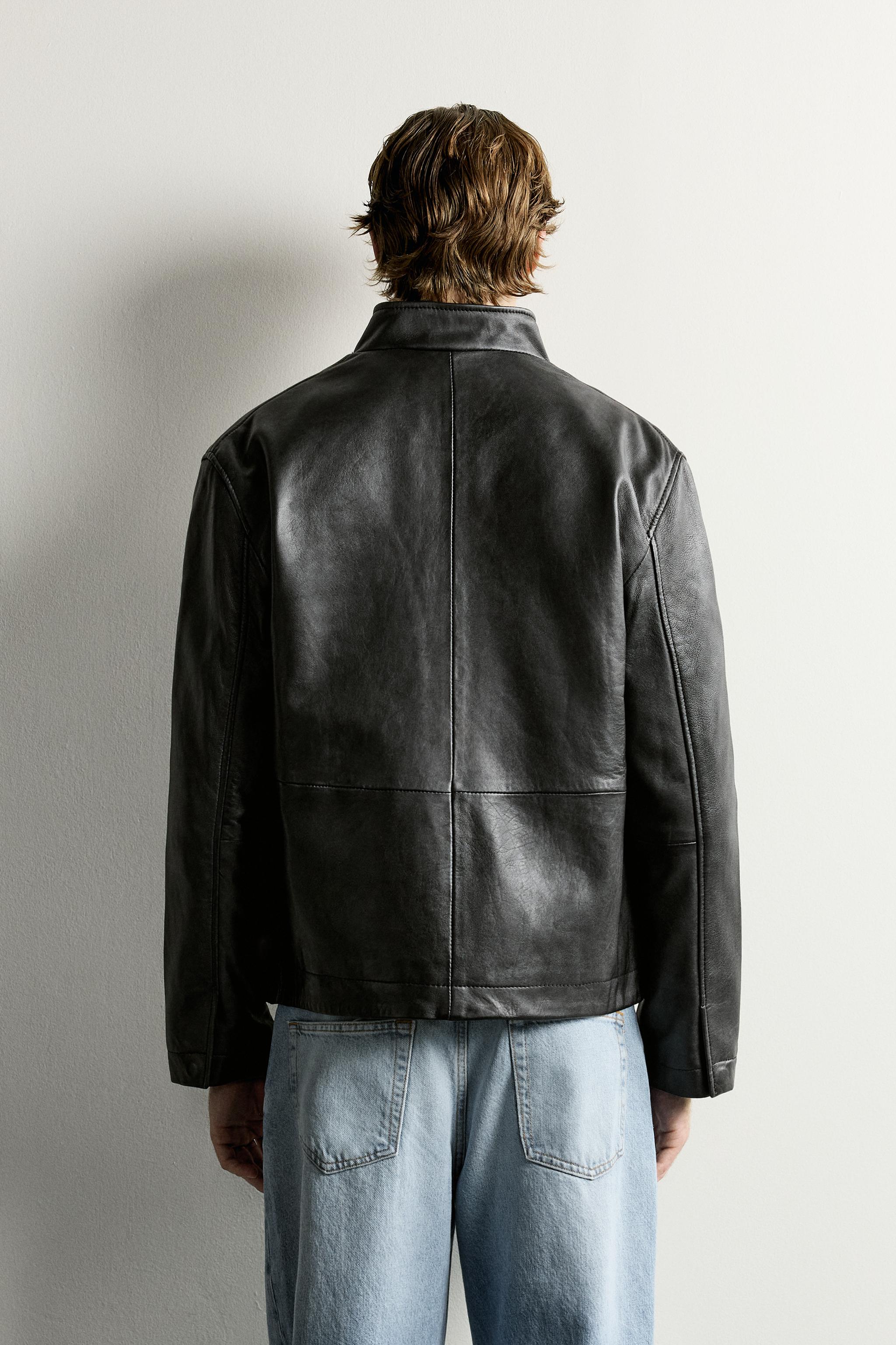 BLOUSON EN CUIR EFFET DÉLAVÉ